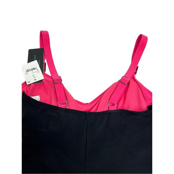 Aqua Green NWT Drape Front Pink and Black One-Piece Swimsuit Small - Picture 8 of 13